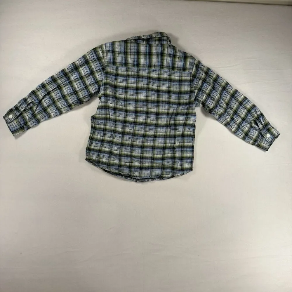 Gymboree Boys’s Size 5 Flannel Plaid Long-Sleeve Shirt Green/Blue/White